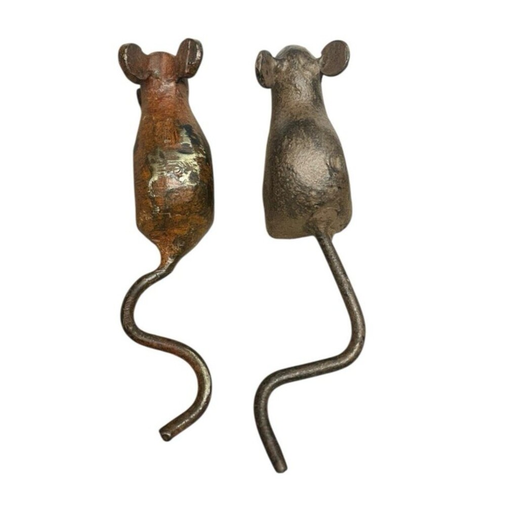 Pair Vintage Style Cast Iron Mice Rat Paper Weight ~3.5 - 4'' long Miniature - Picture 8 of 8